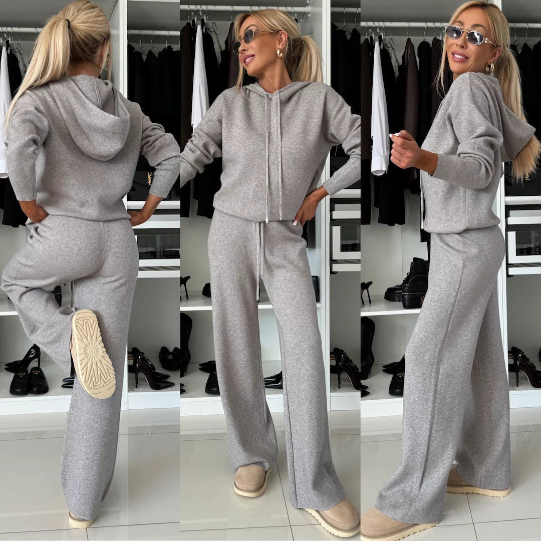 Women's  Long Sleeved Sweatshirt Wide Leg Pants Set