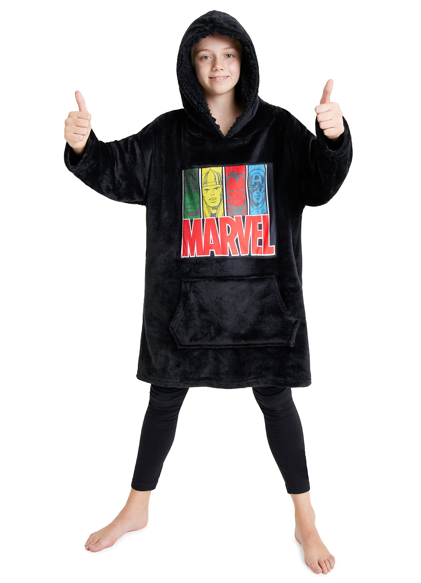 Marvel Oversized Hoodie Blanket for Kids, Black Panther Avengers Gifts for Boys