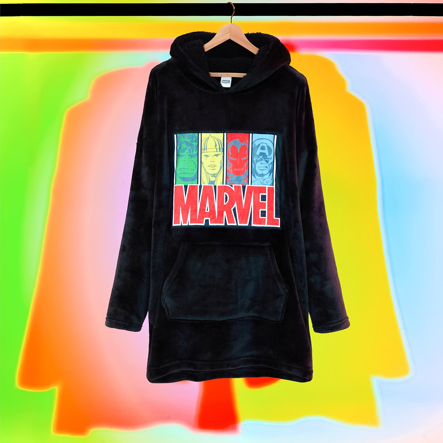 Marvel Oversized Hoodie Blanket for Kids, Black Panther Avengers Gifts for Boys