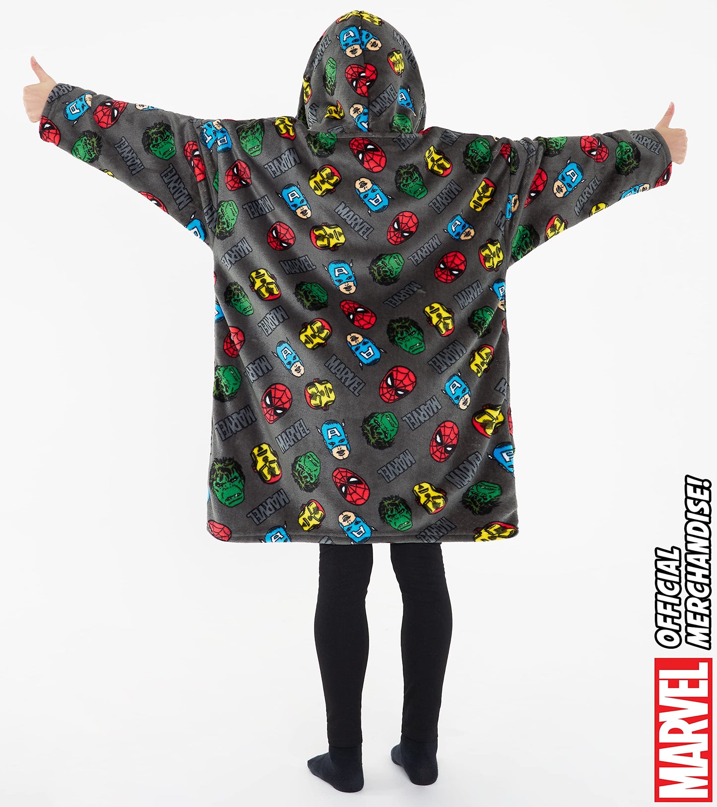 Marvel Oversized Hoodie Blanket for Kids, Black Panther Avengers Gifts for Boys