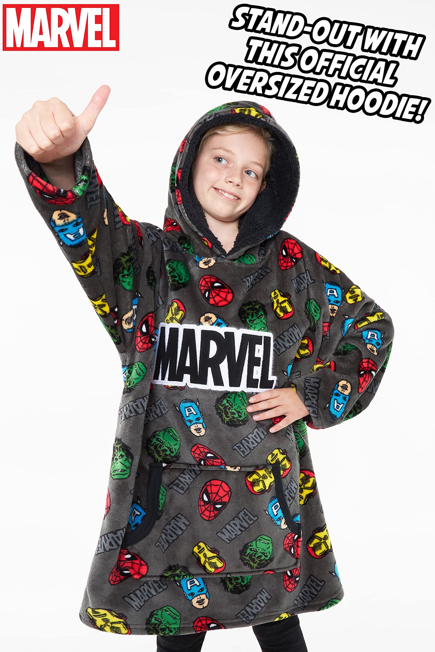 Marvel Oversized Hoodie Blanket for Kids, Black Panther Avengers Gifts for Boys