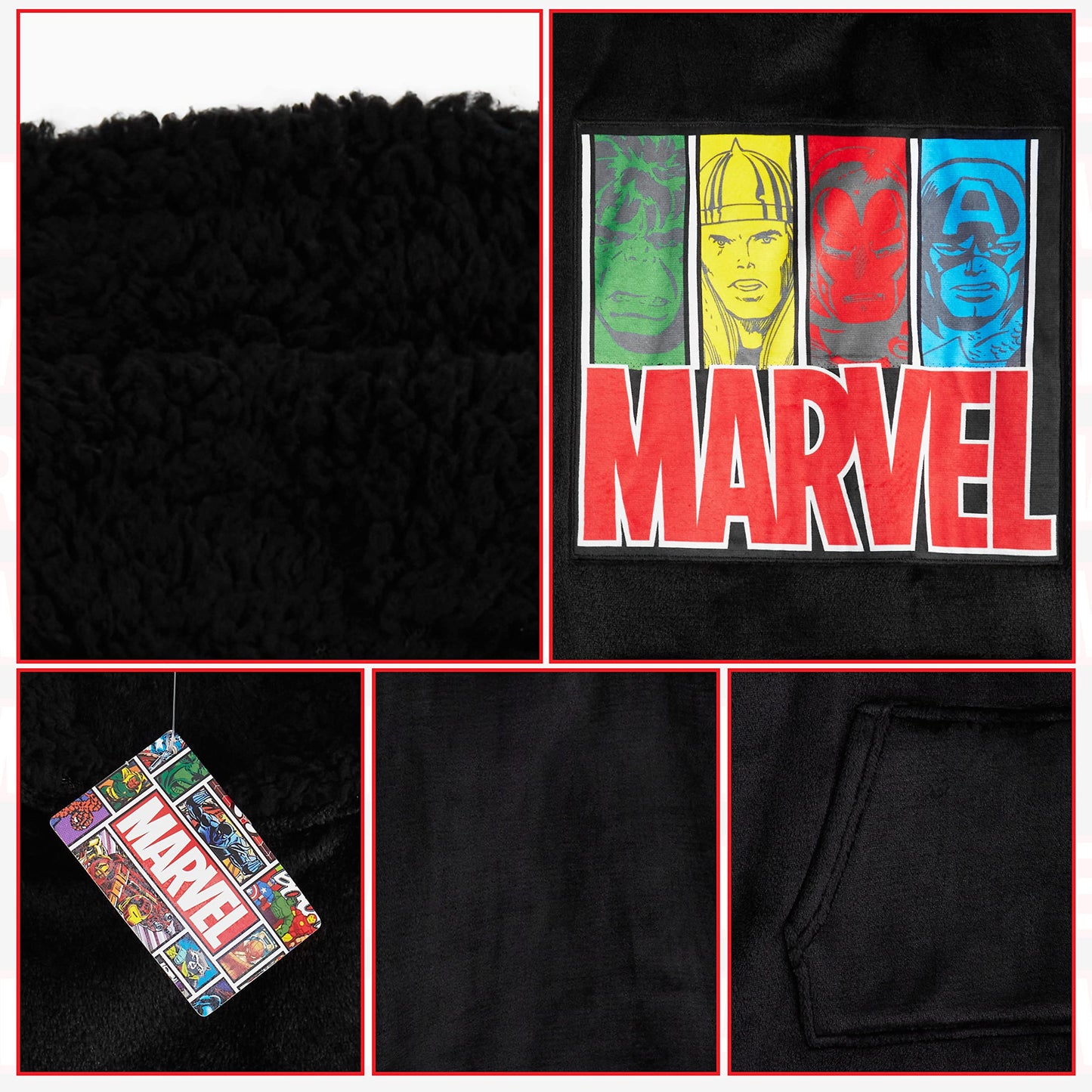 Marvel Oversized Hoodie Blanket for Kids, Black Panther Avengers Gifts for Boys