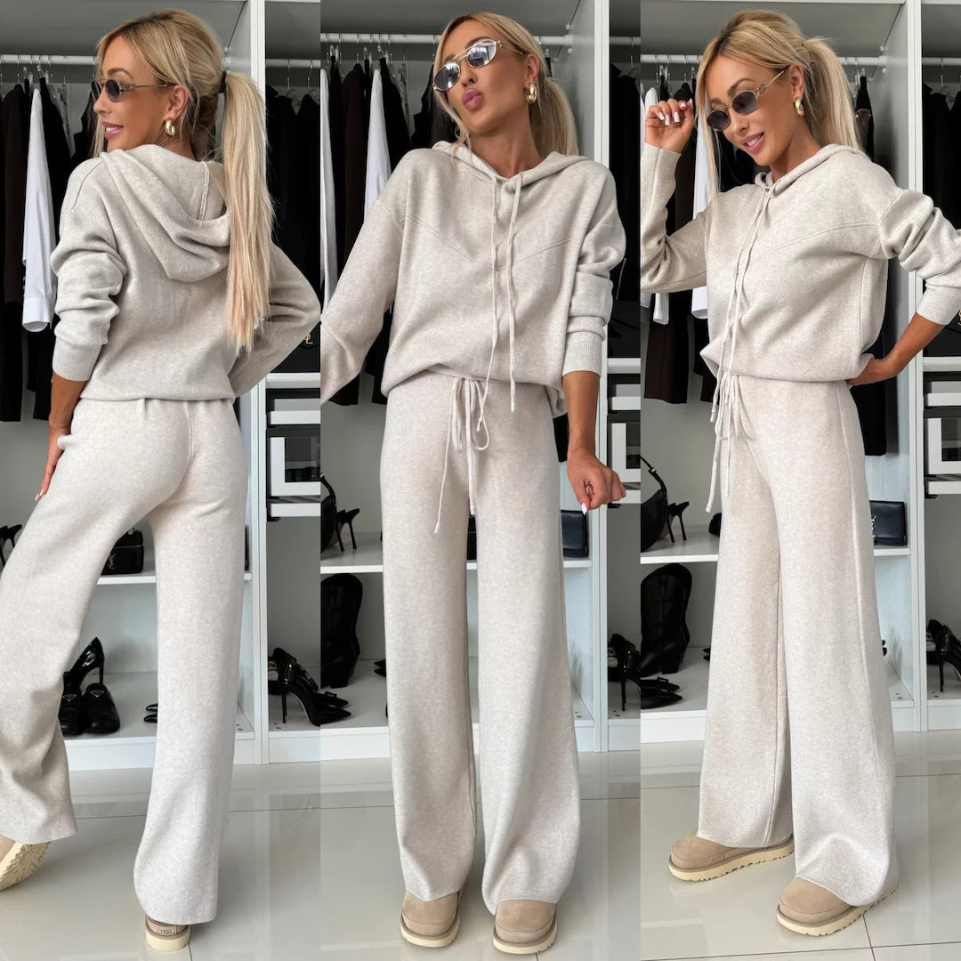 Women's  Long Sleeved Sweatshirt Wide Leg Pants Set